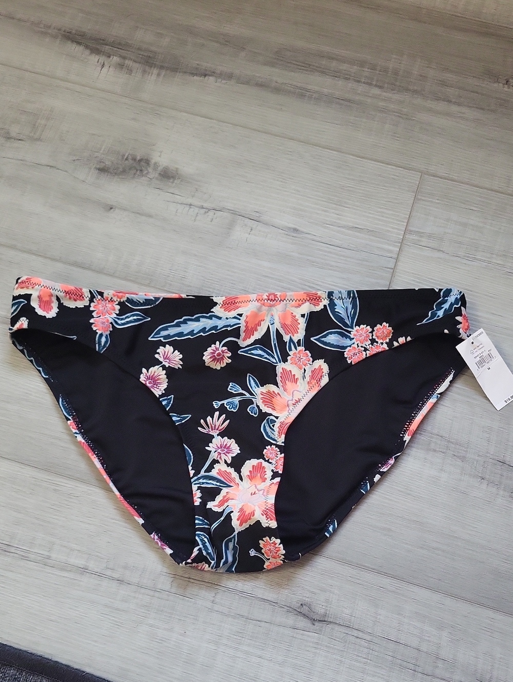 Old Navy Black Bikini Bottom with Coral & Light Blue Floral Print